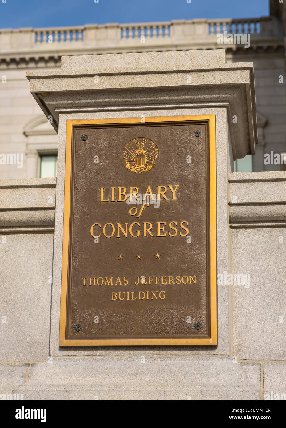 WASHINGTON, DC, USA - The United States Library of Congress, Thomas Jefferson Building plaque. Stock Photo