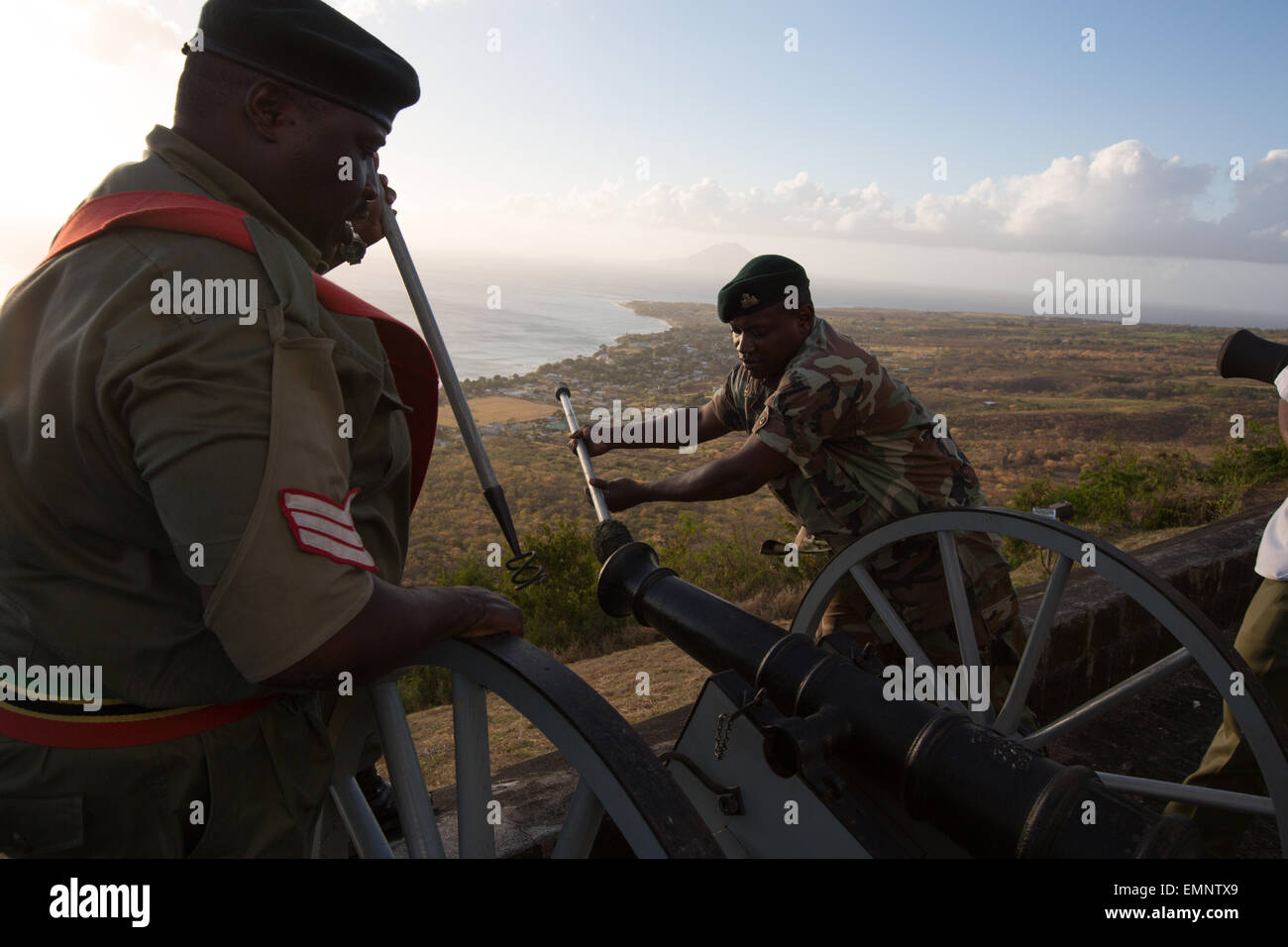 Brimstone Hill Fortress National Park, with soldiers, in St. Kitts, Caribbean. Stock Photo