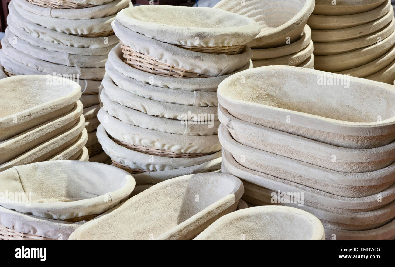 Proving baskets used in a bakery for holding bread dough as it rises and so shaping the loaf