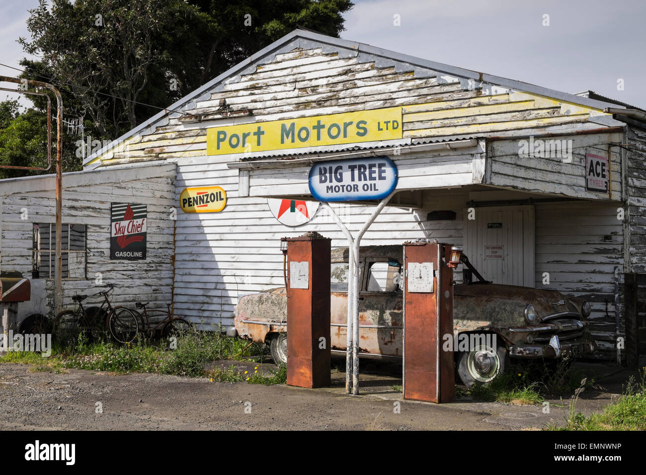 Old abandoned petrol station with a Plymouth Belvedere 1950s car, and