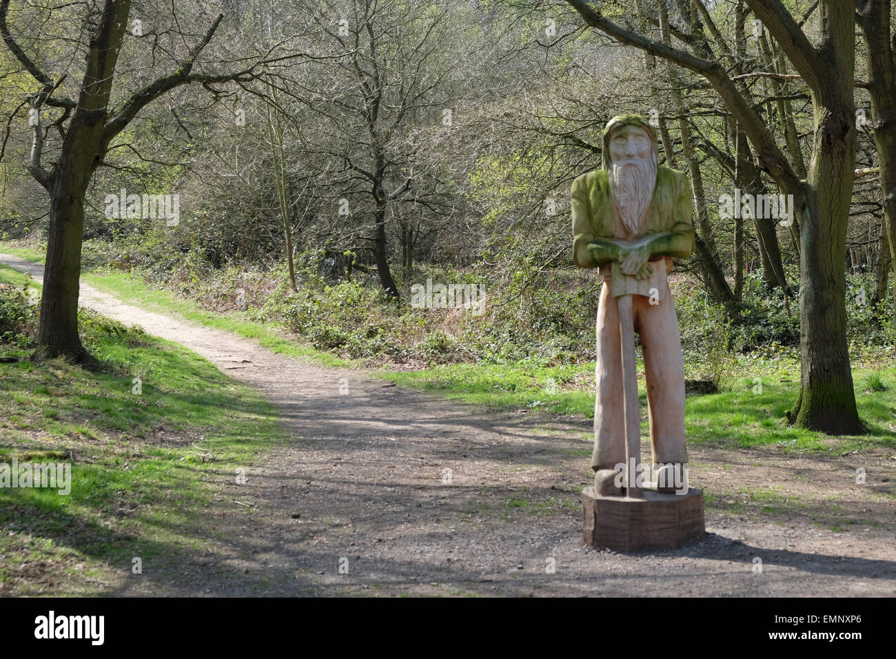 a wooden sculpture at beacon hill leicestershire Stock Photo