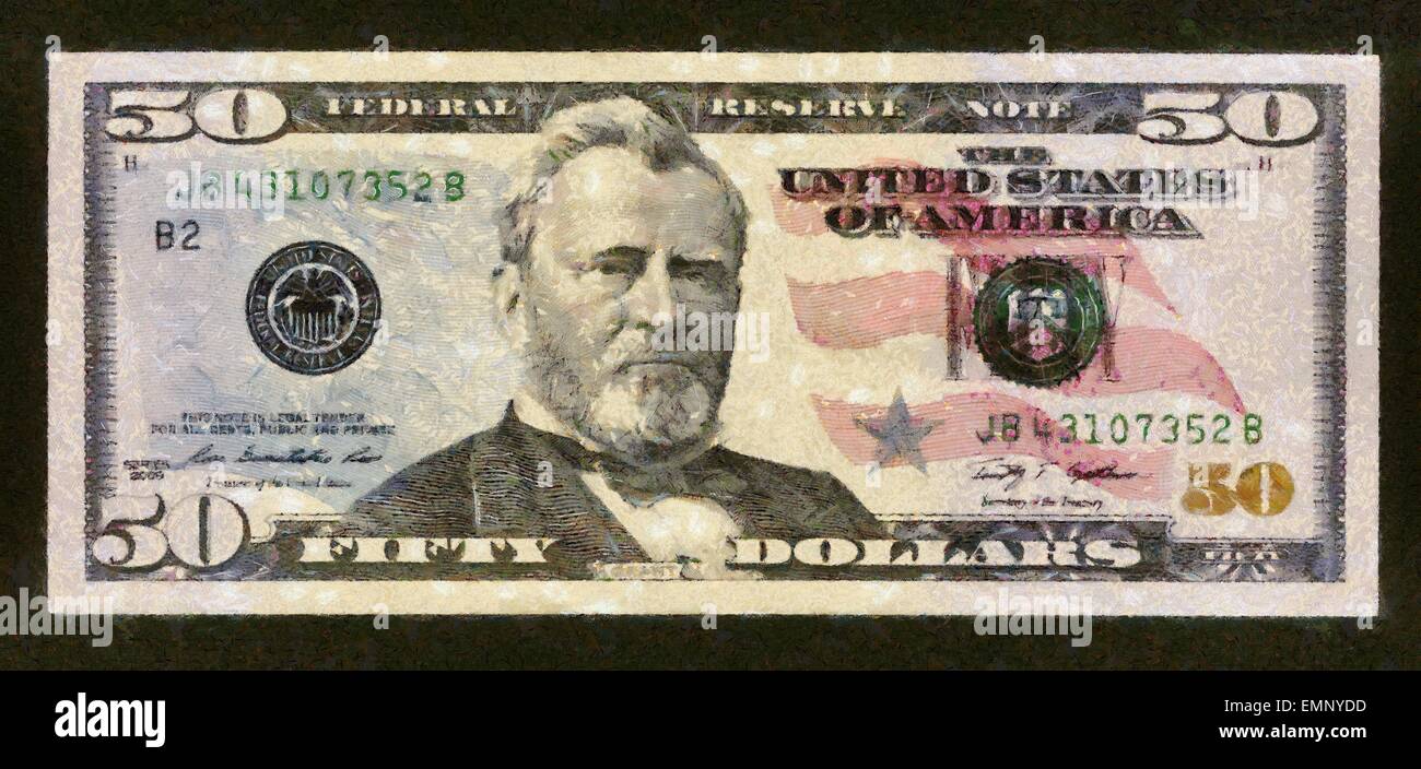 Illustrations Banknote 50 dollar USA,Currency, Ulysses Simpson Grant