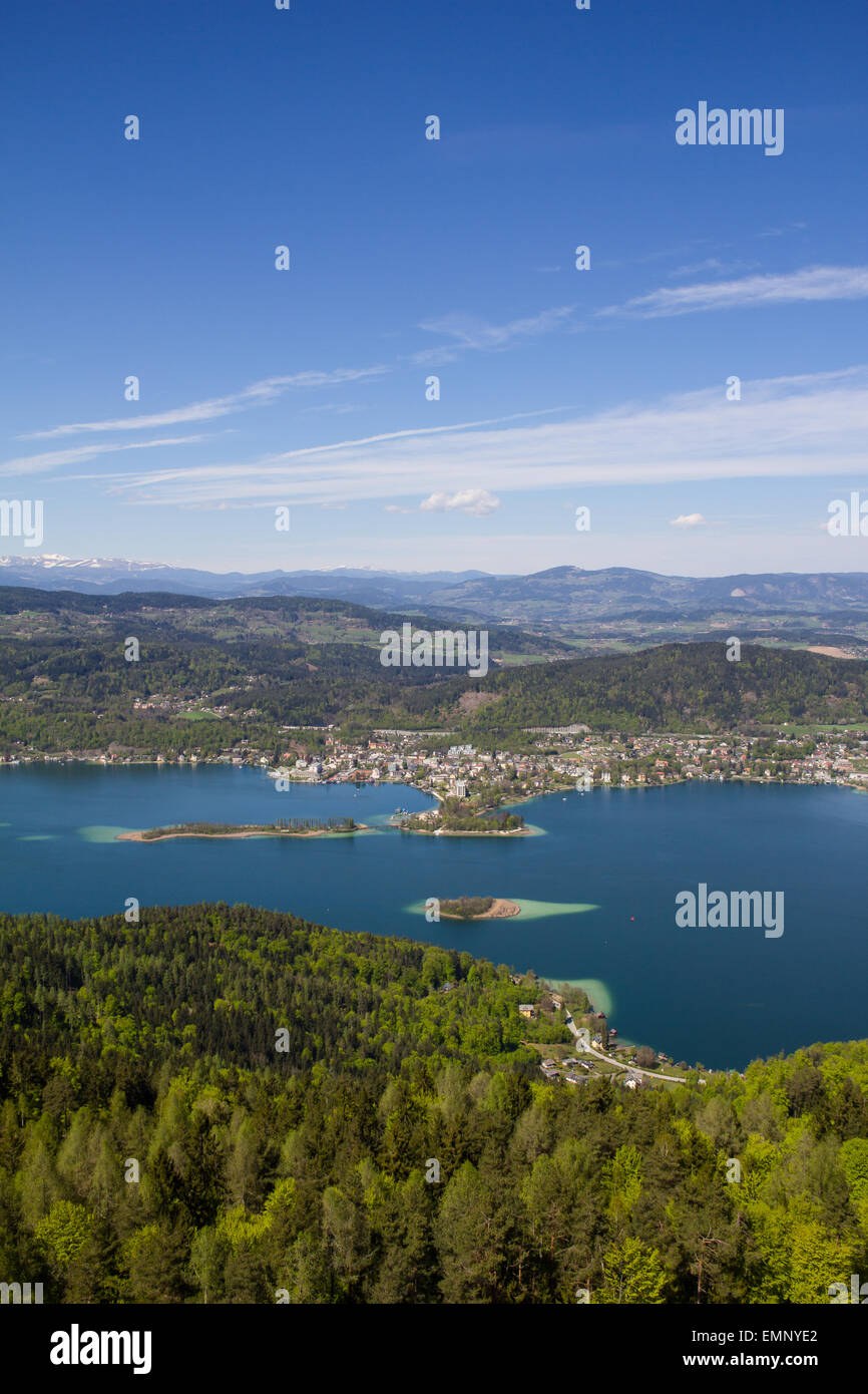 View From Observation Tower Pyramidenkogel To Lake Woerth In Spring Stock Photo