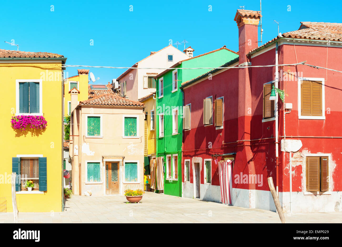 Old colorful houses in Burano, Italy. Stock Photo