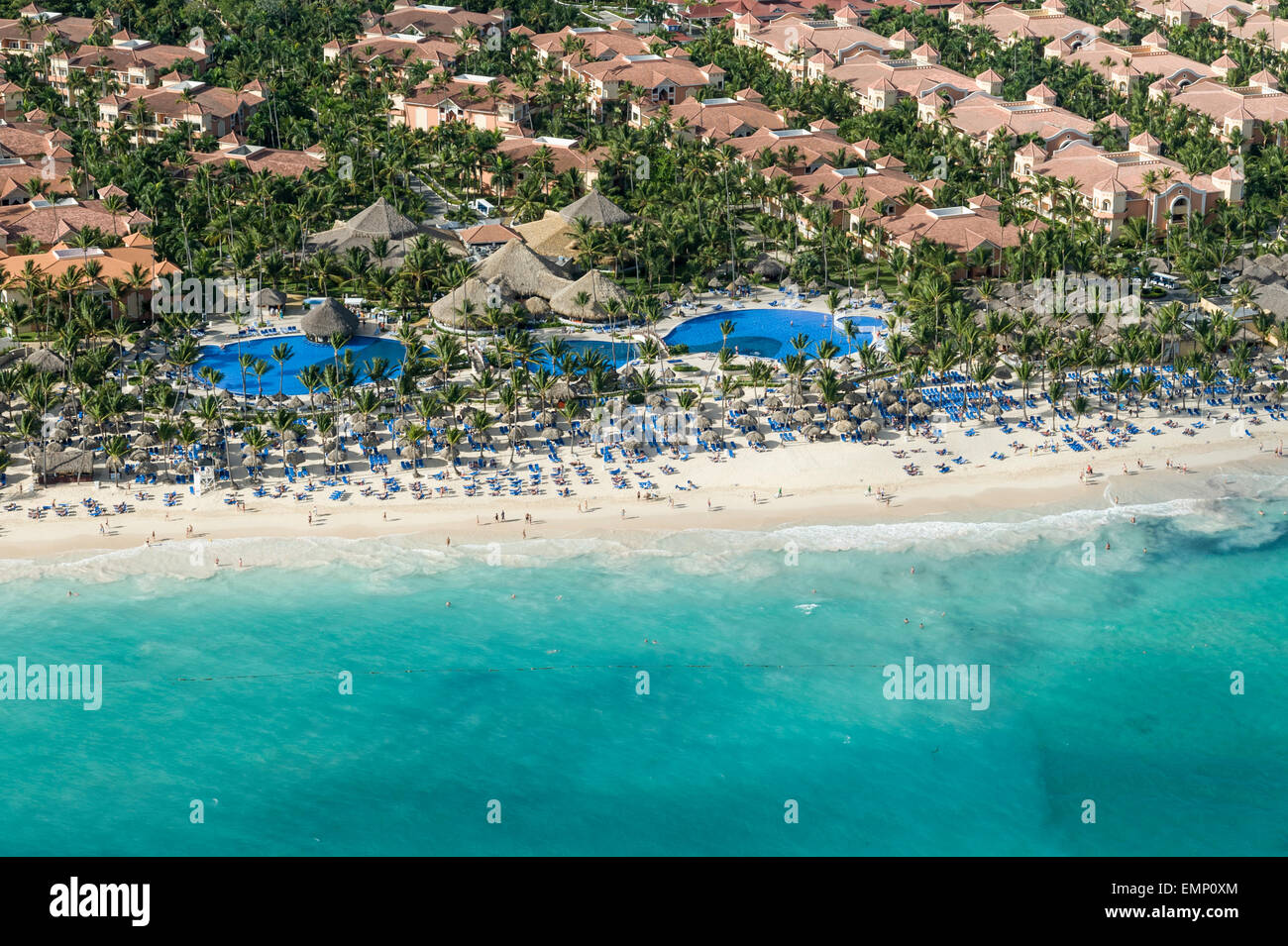 Aerial View Of Beach Along Punta Cana Playa Arena Gorda Stock