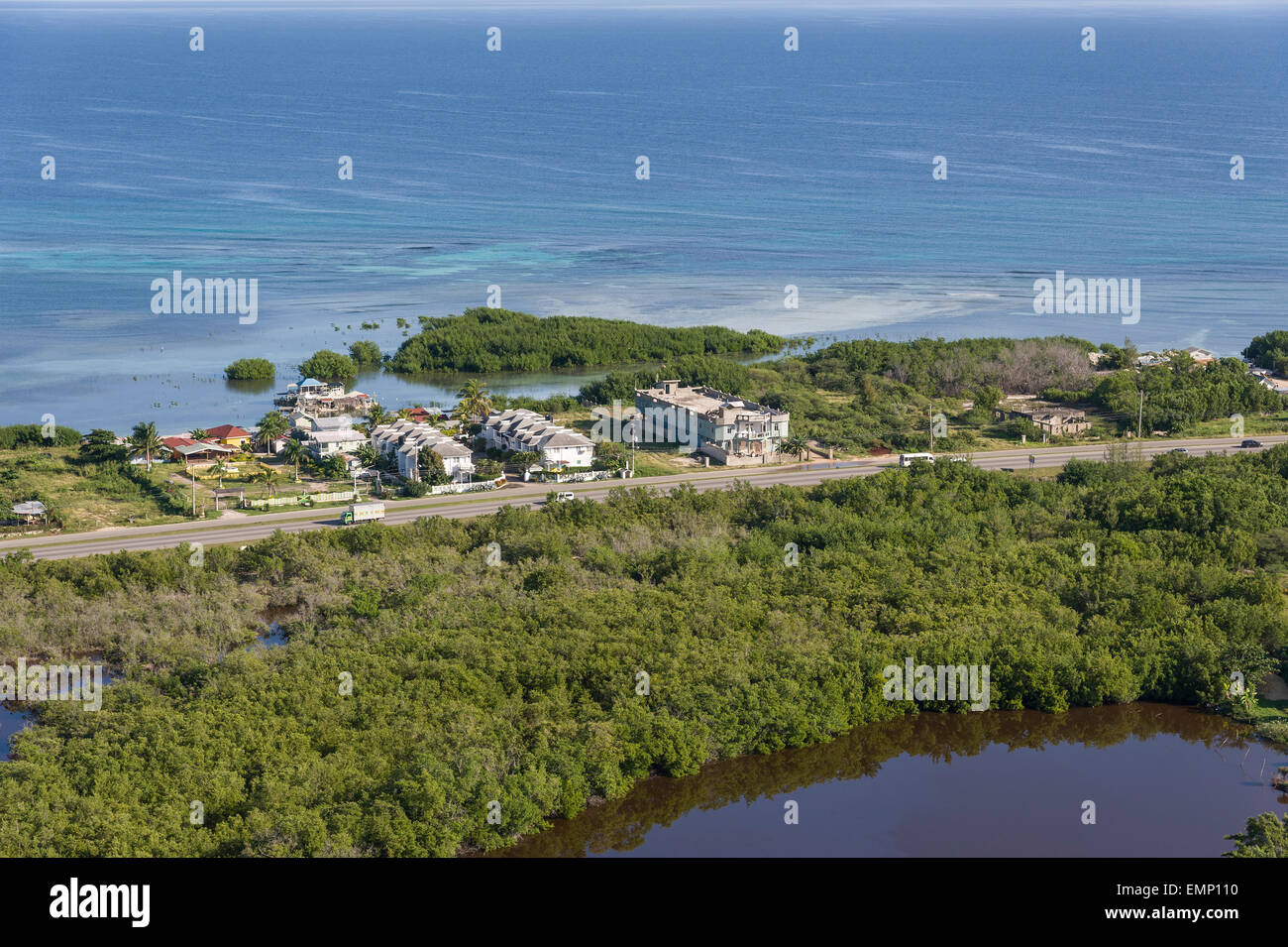 Montego Bay, Jamaica Coastline Aerial View. Stock Photo