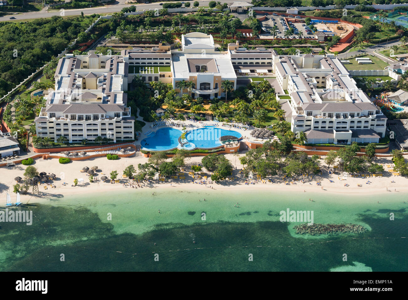 Aerial View of Iberostar Grand Rose Hall in Rose Hall, Jamaica Stock