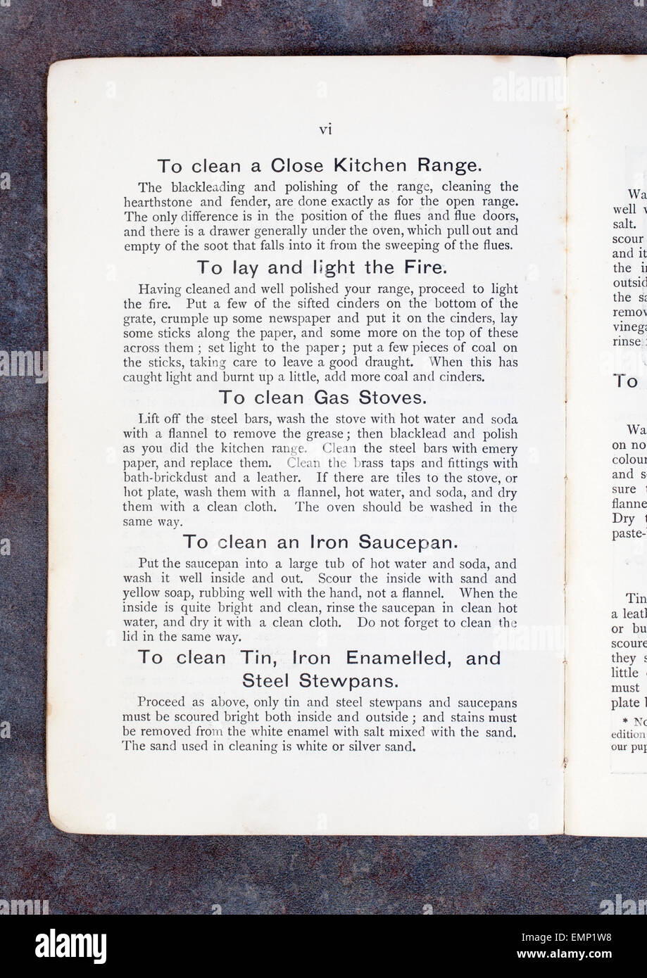 Scullery Work Instructions - Plain Cookery Recipes - The Official Handbook of The National Training School of Cookery Stock Photo