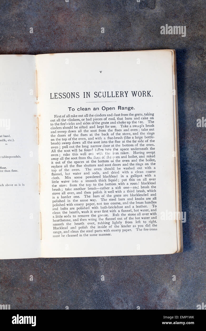 Lessons in Scullery Work from Plain Cookery Recipes - The Official Handbook of The National Training School of Cookery Stock Photo