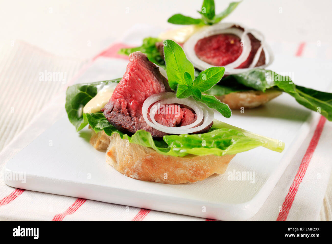 Roast beef open faced sandwiches Stock Photo Alamy