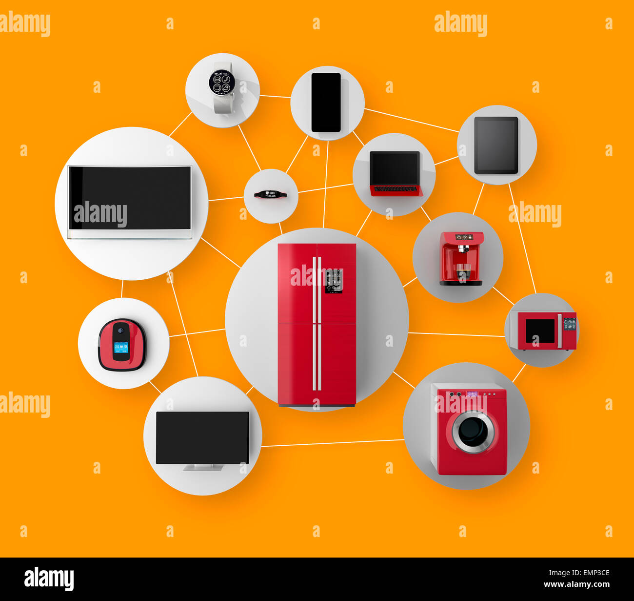 Smart appliances in network. Concept for Internet of Things. Stock Photo
