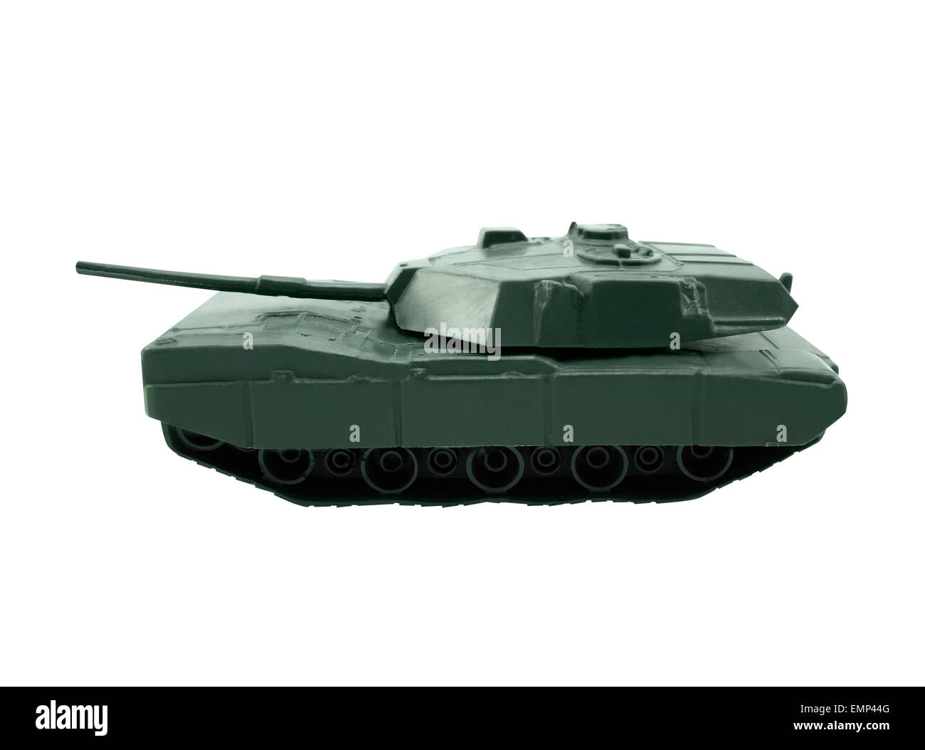 Toy tank. Isolated green plastic war tank standing on white background ...