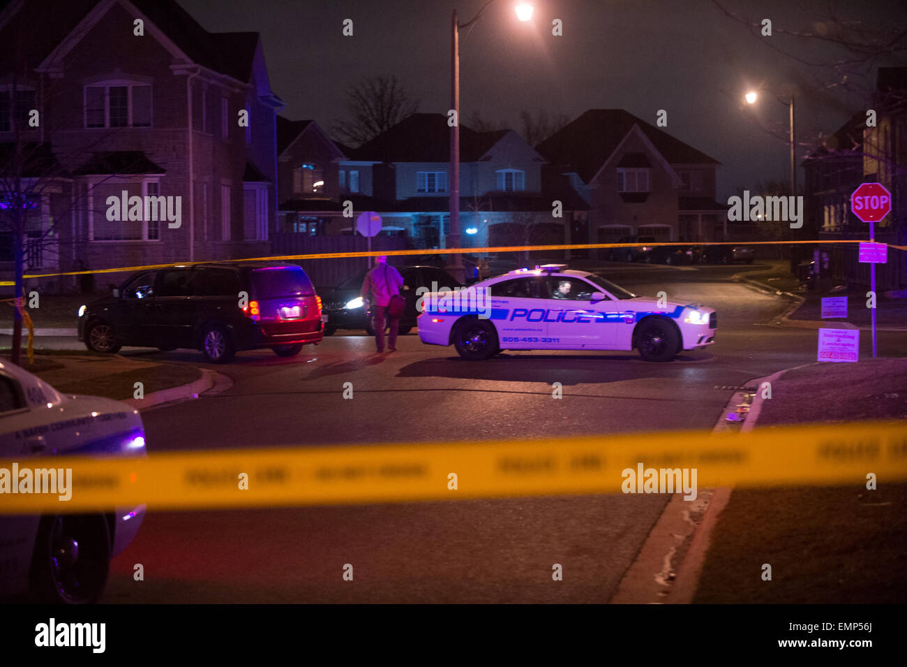 Brampton, CAN., 20 Apr 2015 - A man was taken to hospital with a gunshot wound after an incident in Brampton on Fieldview Drive. Stock Photo
