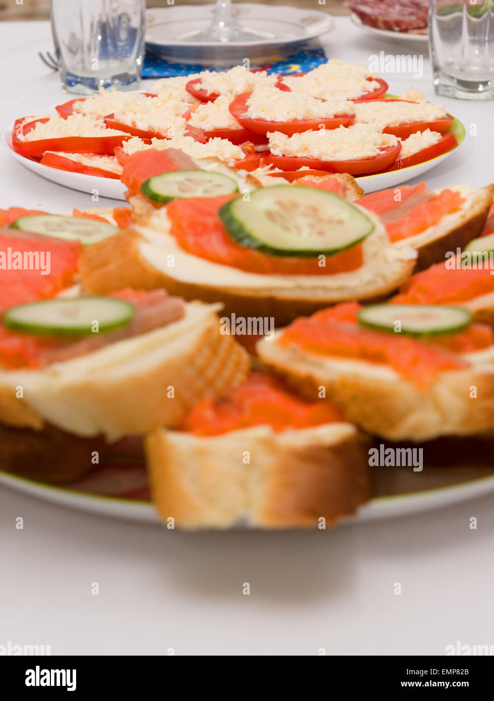 Laid the table with light meals waits for guests for a holiday Stock