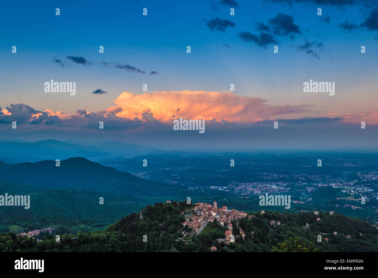 clouds at sunset and Sacro Monte di Varese Stock Photo