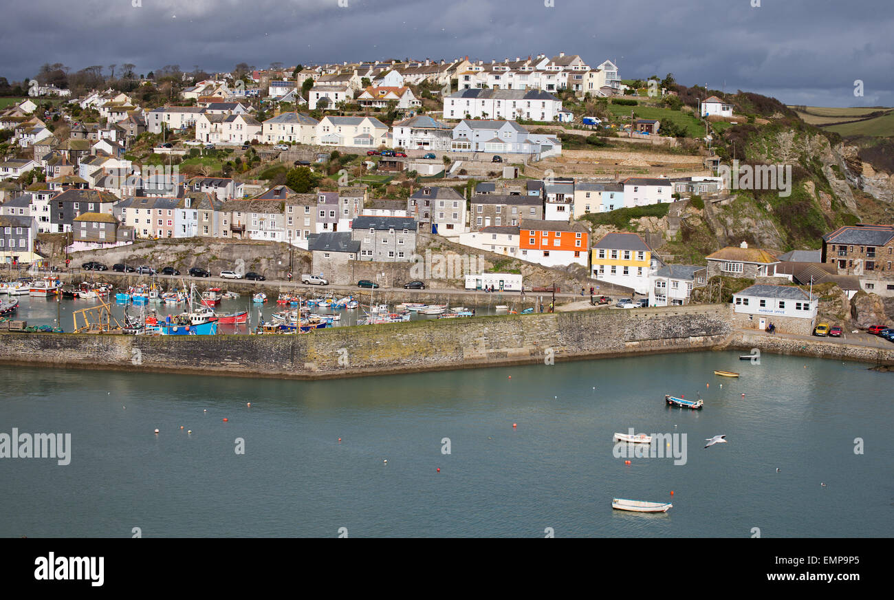 The colorful houses of Mevagissey, town and harbour, Cornwall, England, UK. Stock Photo