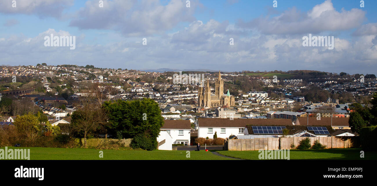 View over the city of Truro with it's dominant cathedral, Cornwall, England, UK. Stock Photo