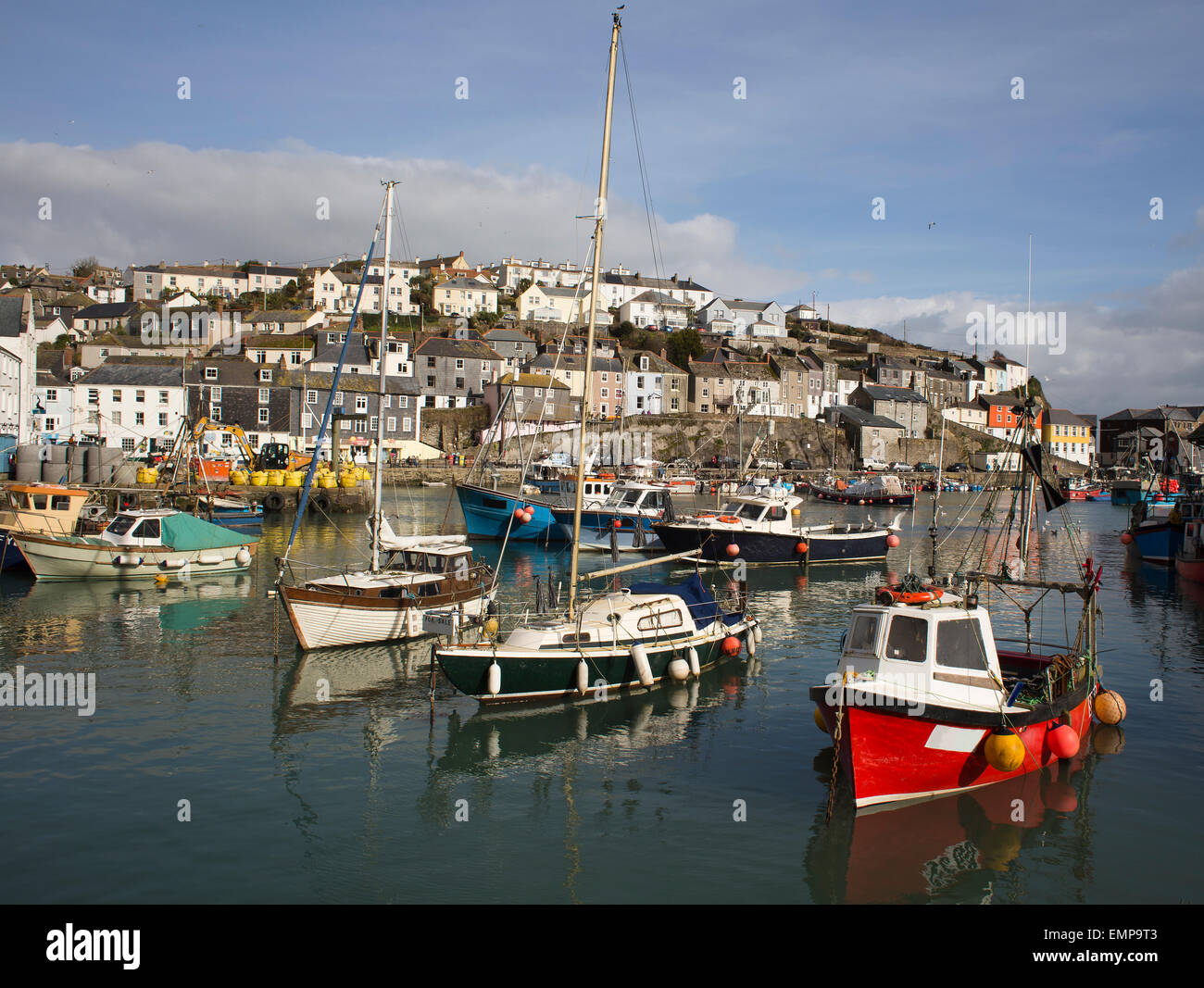 Colorful boats and houses of Mevagissey, town and harbour, Cornwall, England, UK. Stock Photo