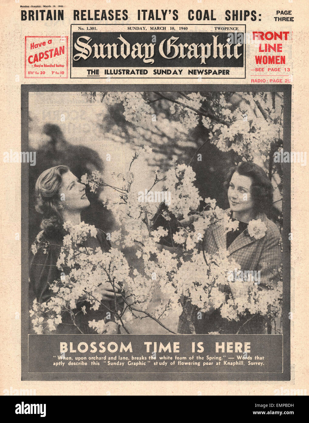 1940 front page Sunday Graphic Springtime in England Stock Photo