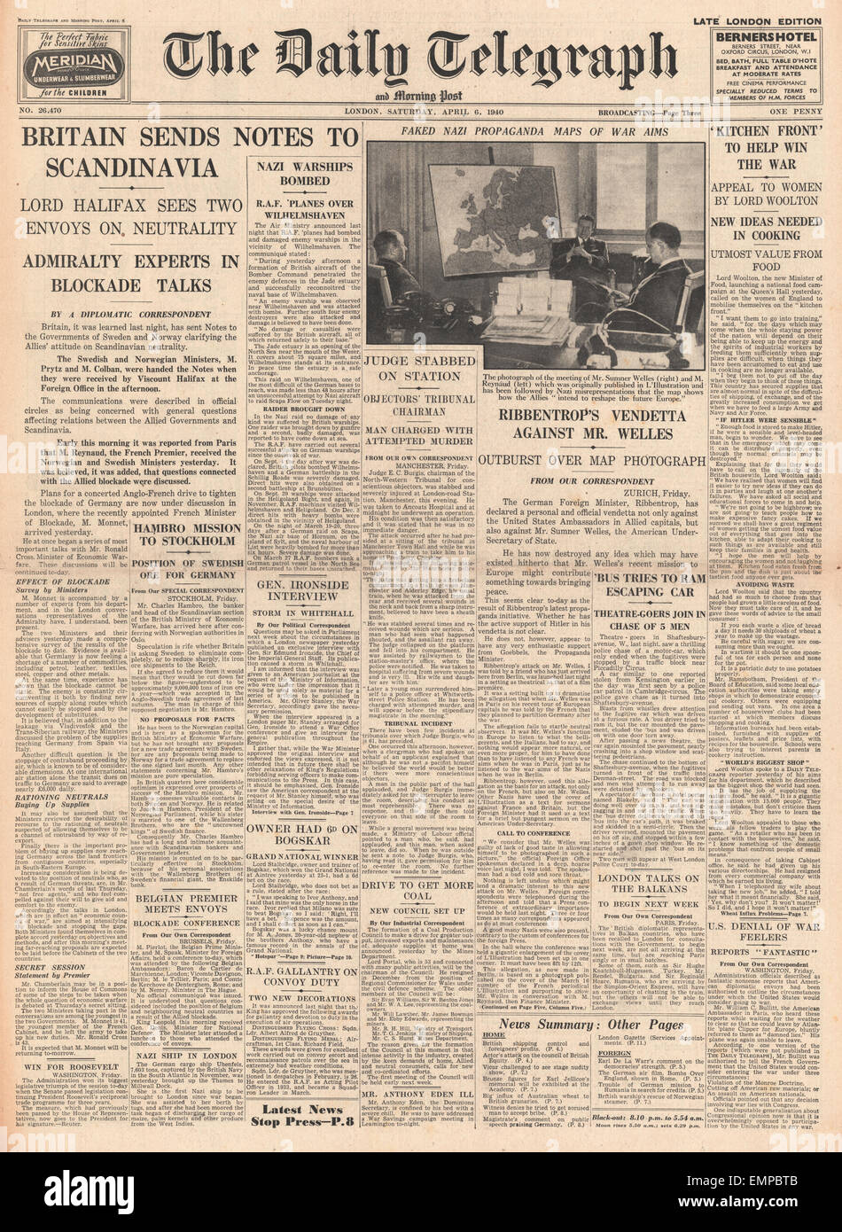 1940 Front Page Daily Telegraph High Resolution Stock Photography and ...