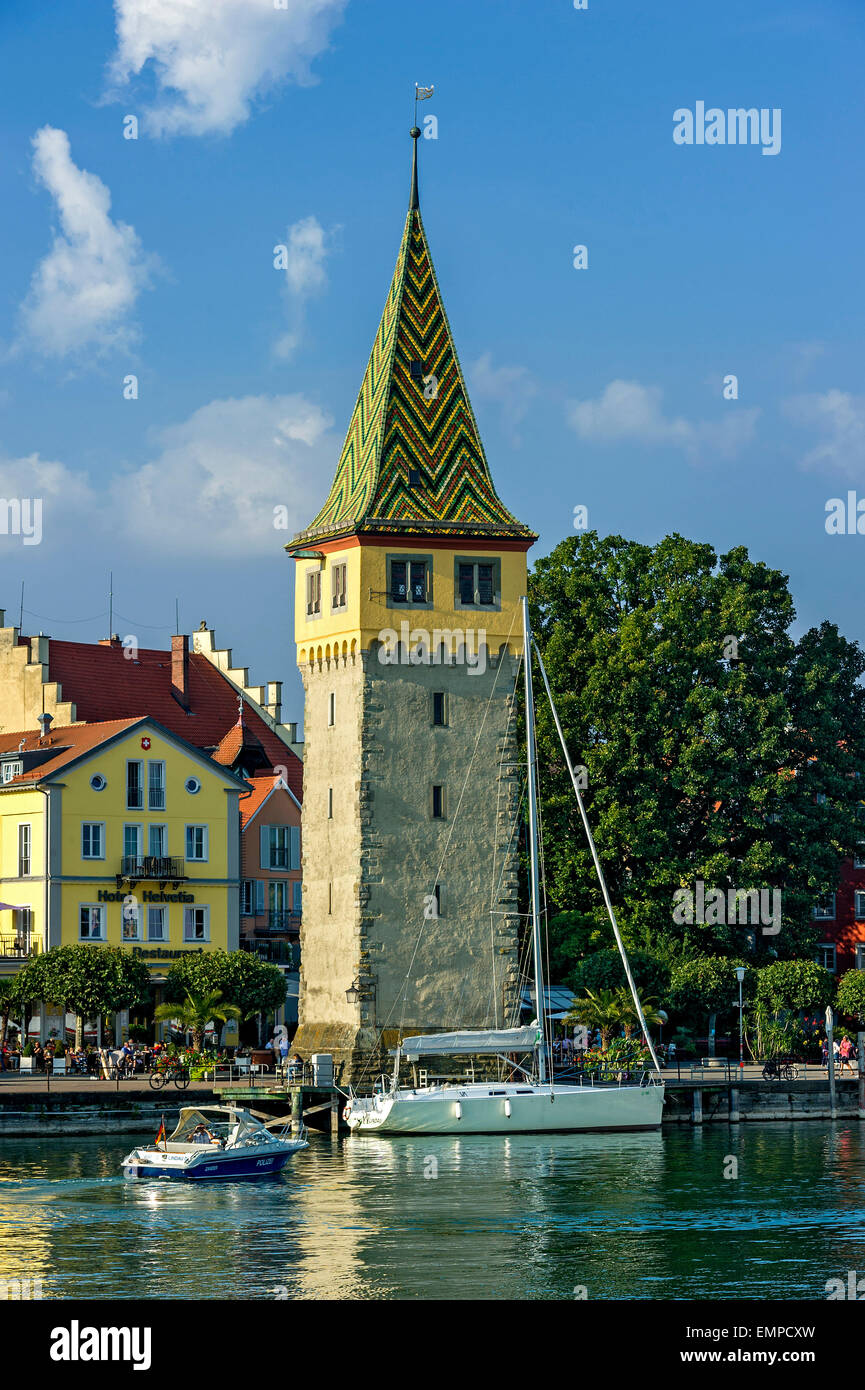 Old lighthouse, Mangenturm, port, Lake Constance, Lindau, Swabia, Bavaria, Germany Stock Photo