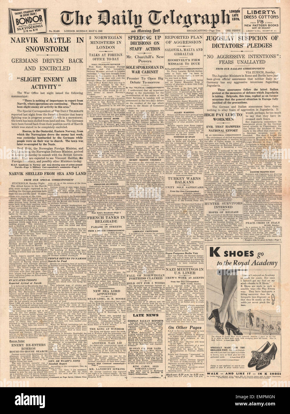 1940 daily telegraph front page hi-res stock photography and images - Alamy