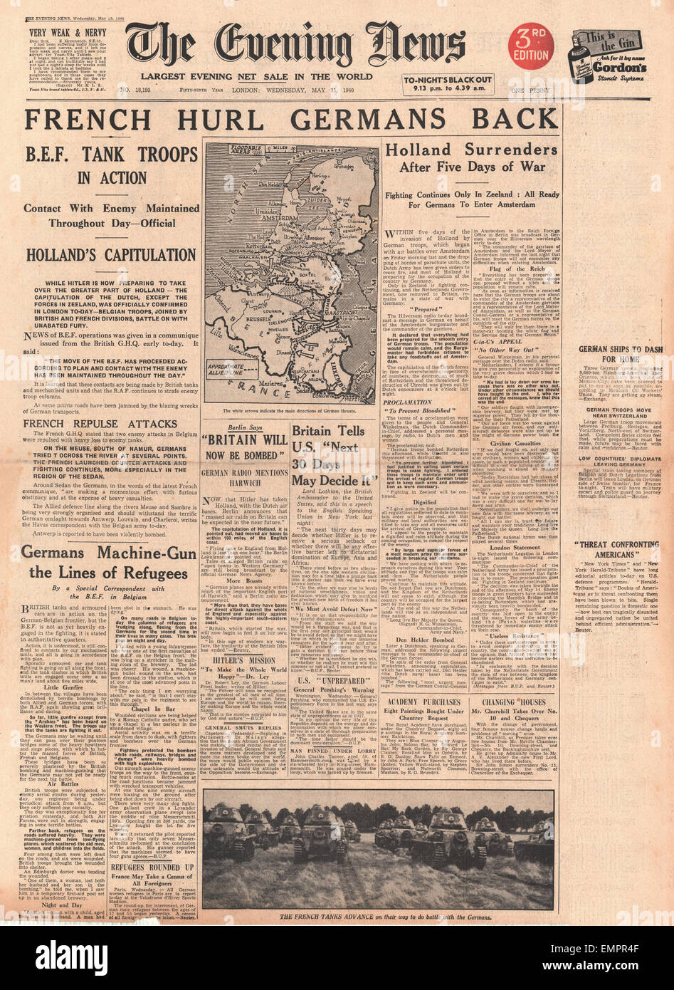 1940 front page Evening News German Invasion of France Stock Photo