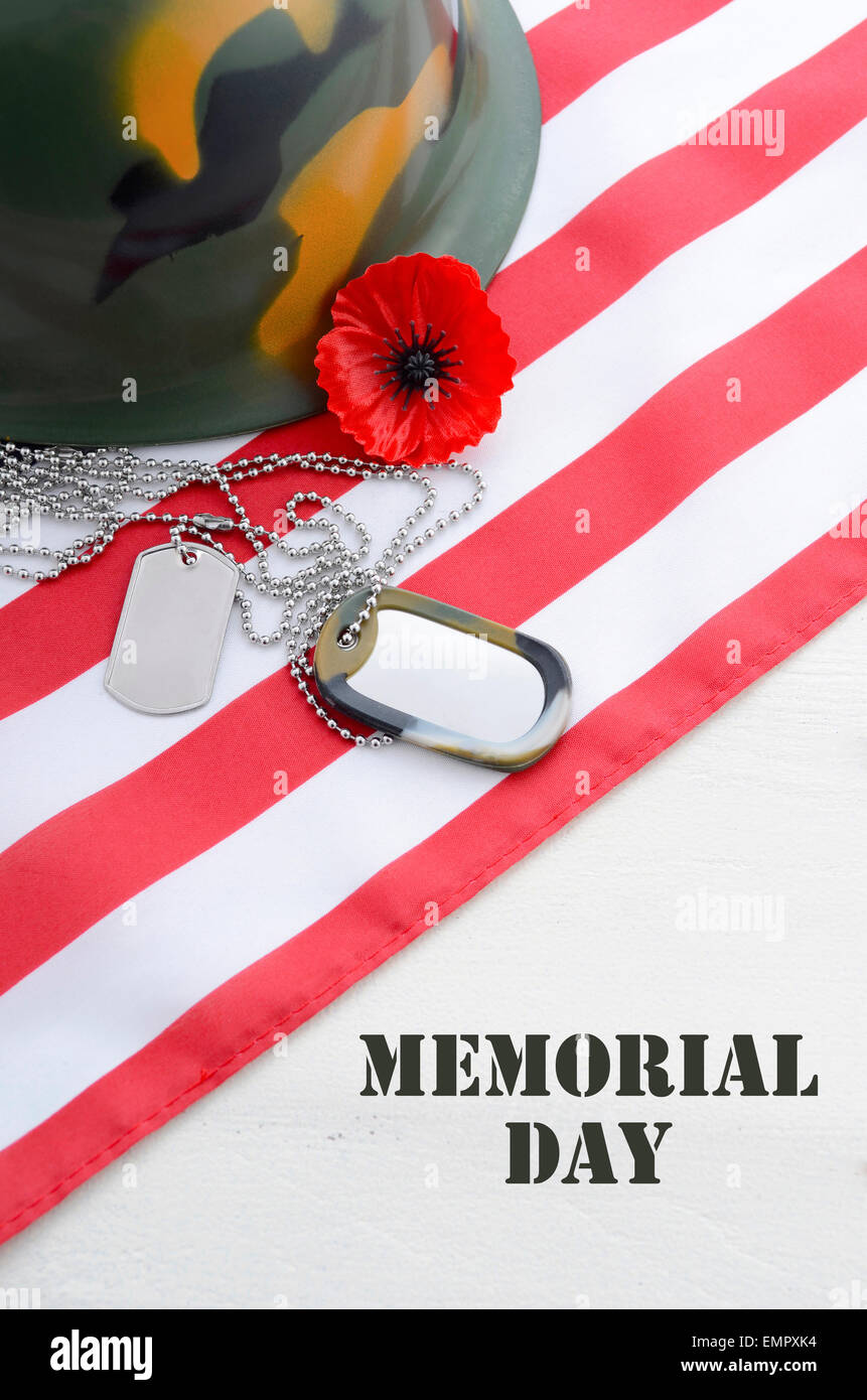 USA Memorial Day concept with dog tags and red remembrance poppy on ...