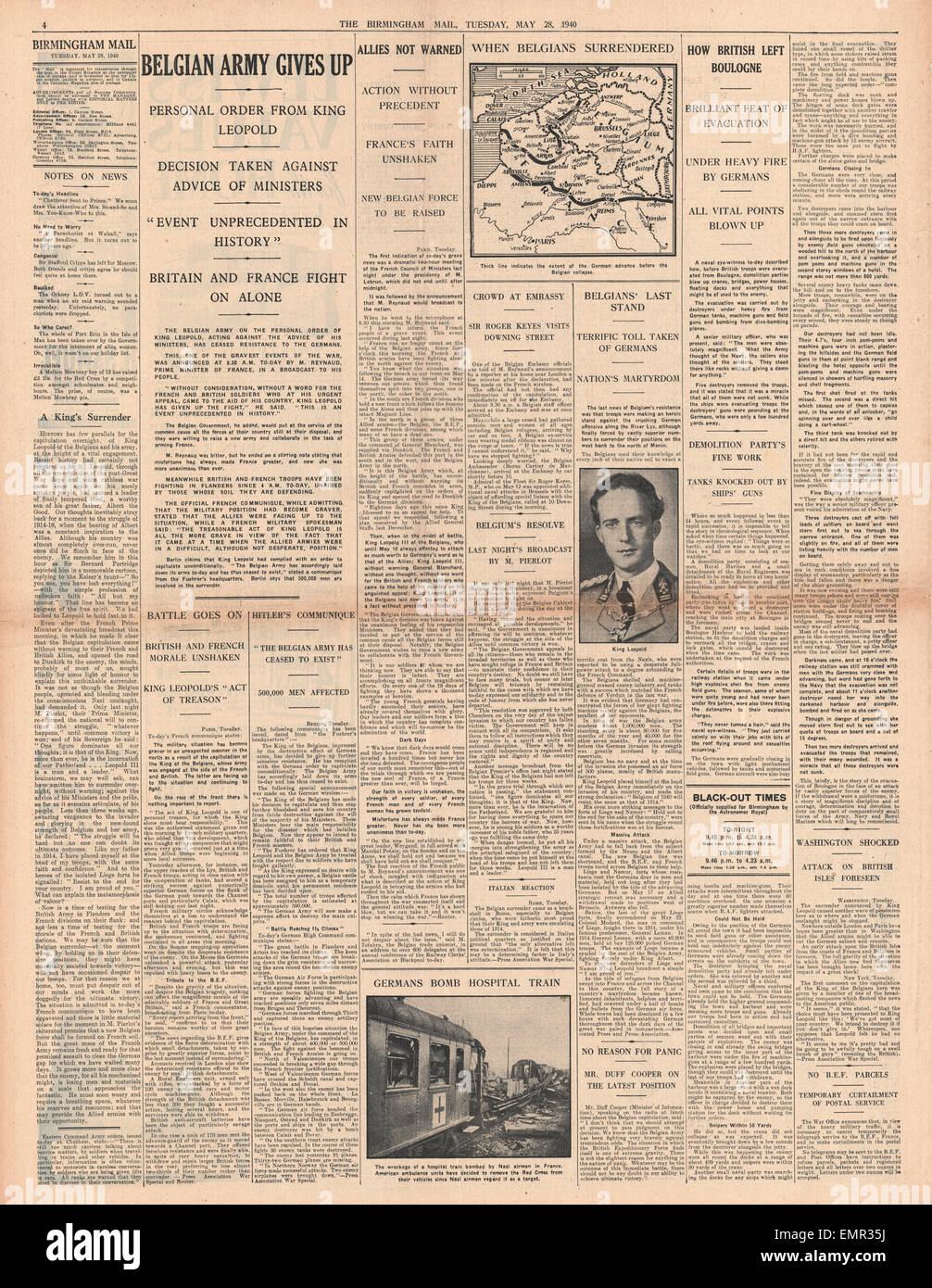 1940 front page Birmingham Mail Belgium surrenders Stock Photo