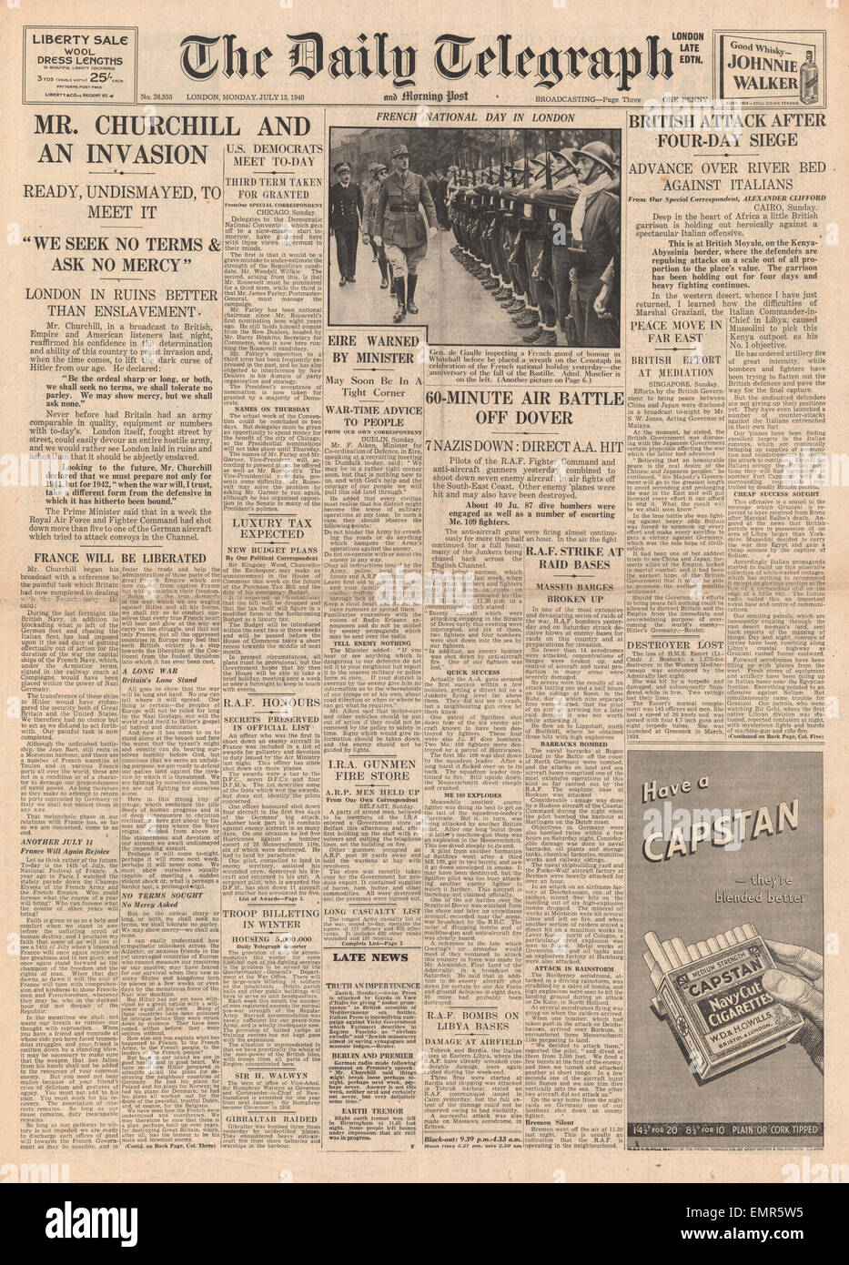 1940 daily telegraph front page hi-res stock photography and images - Alamy