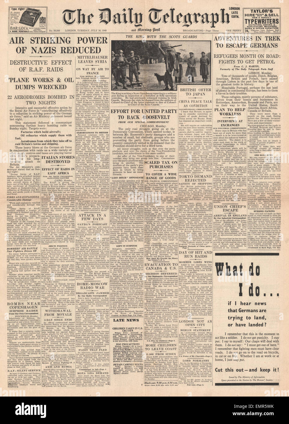 1940 daily telegraph front page hi-res stock photography and images - Alamy