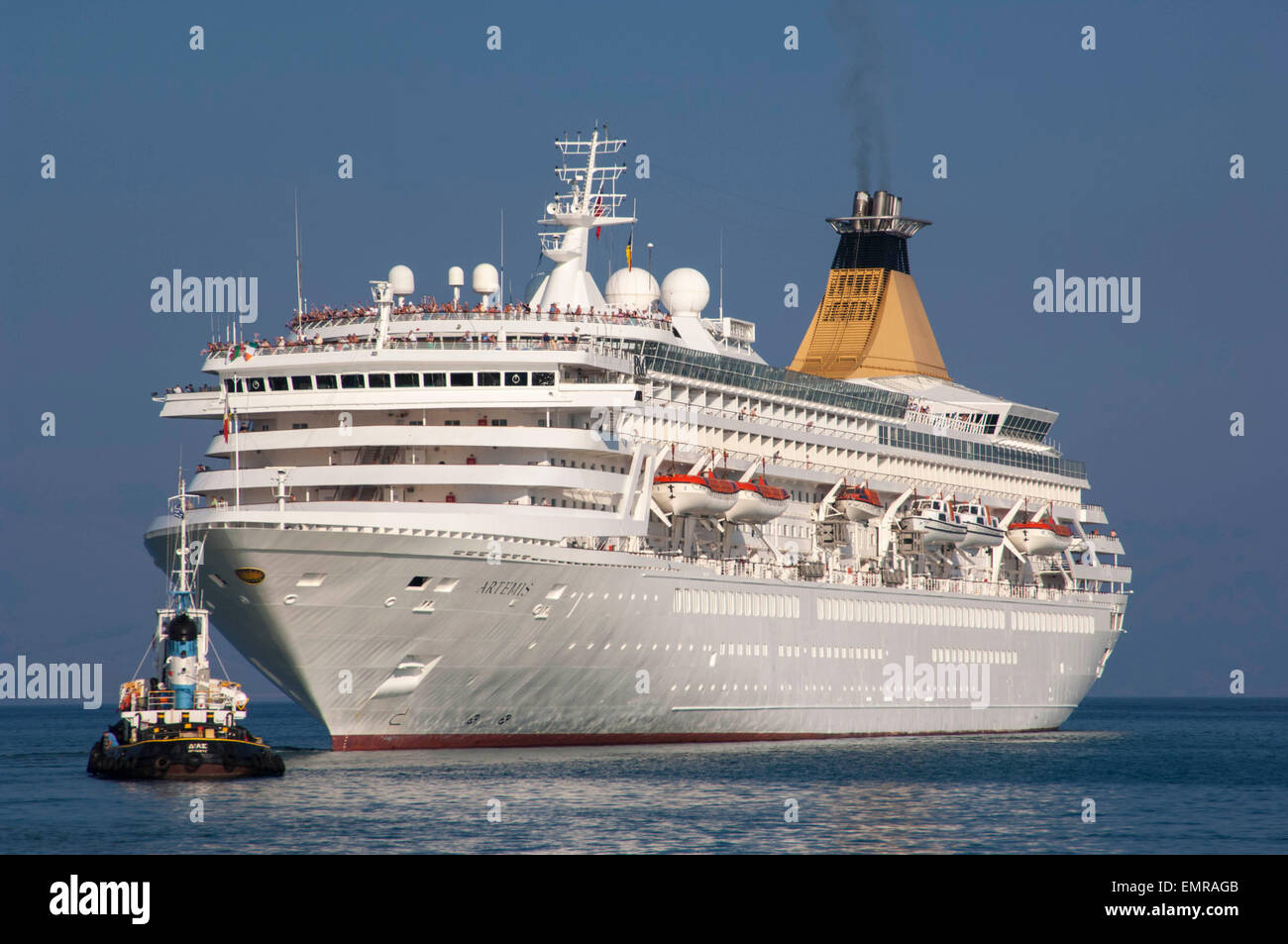 CORFU/GREECE 3RD OCTOBER 2006 - Cruise Ship Artemis entering port in Mediterranean region Stock Photo
