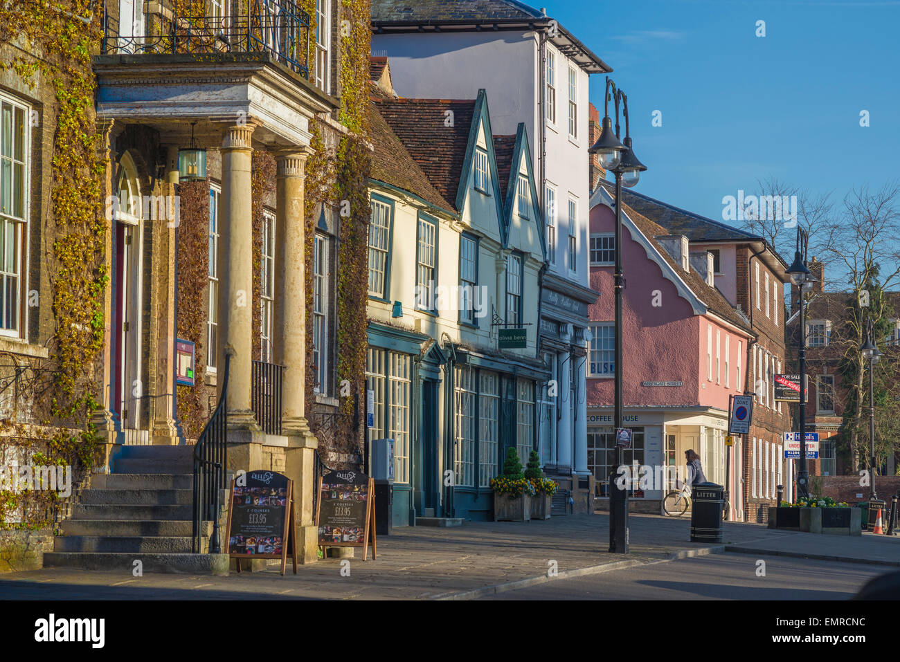 Angel Hotel Bury St Edmunds, view of the portico entrance to the Angel