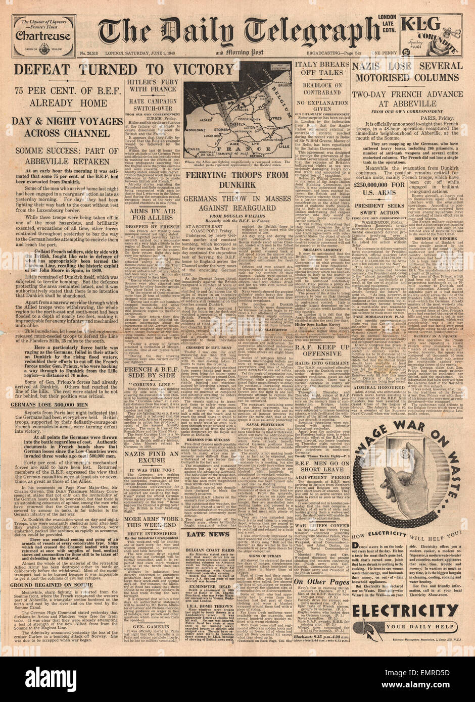 1940 daily telegraph front page hi-res stock photography and images - Alamy