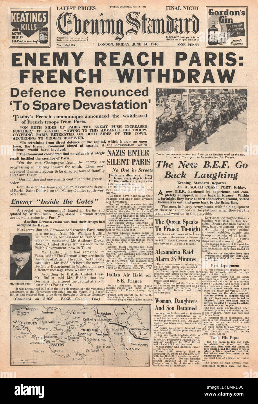 1940 front page Evening Standard (London) German Army enters Paris ...