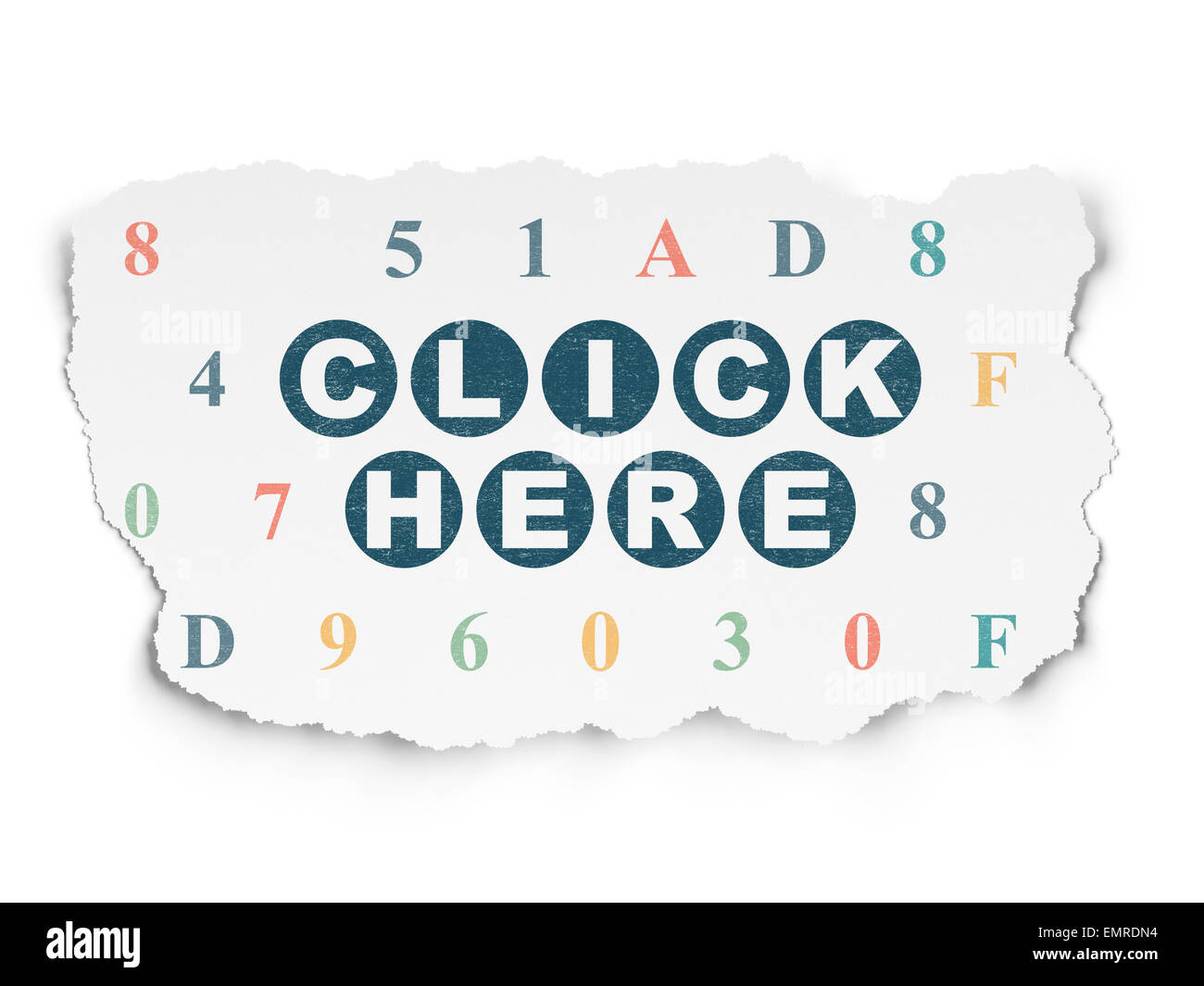 Web development concept: Click Here on Torn Paper background Stock Photo