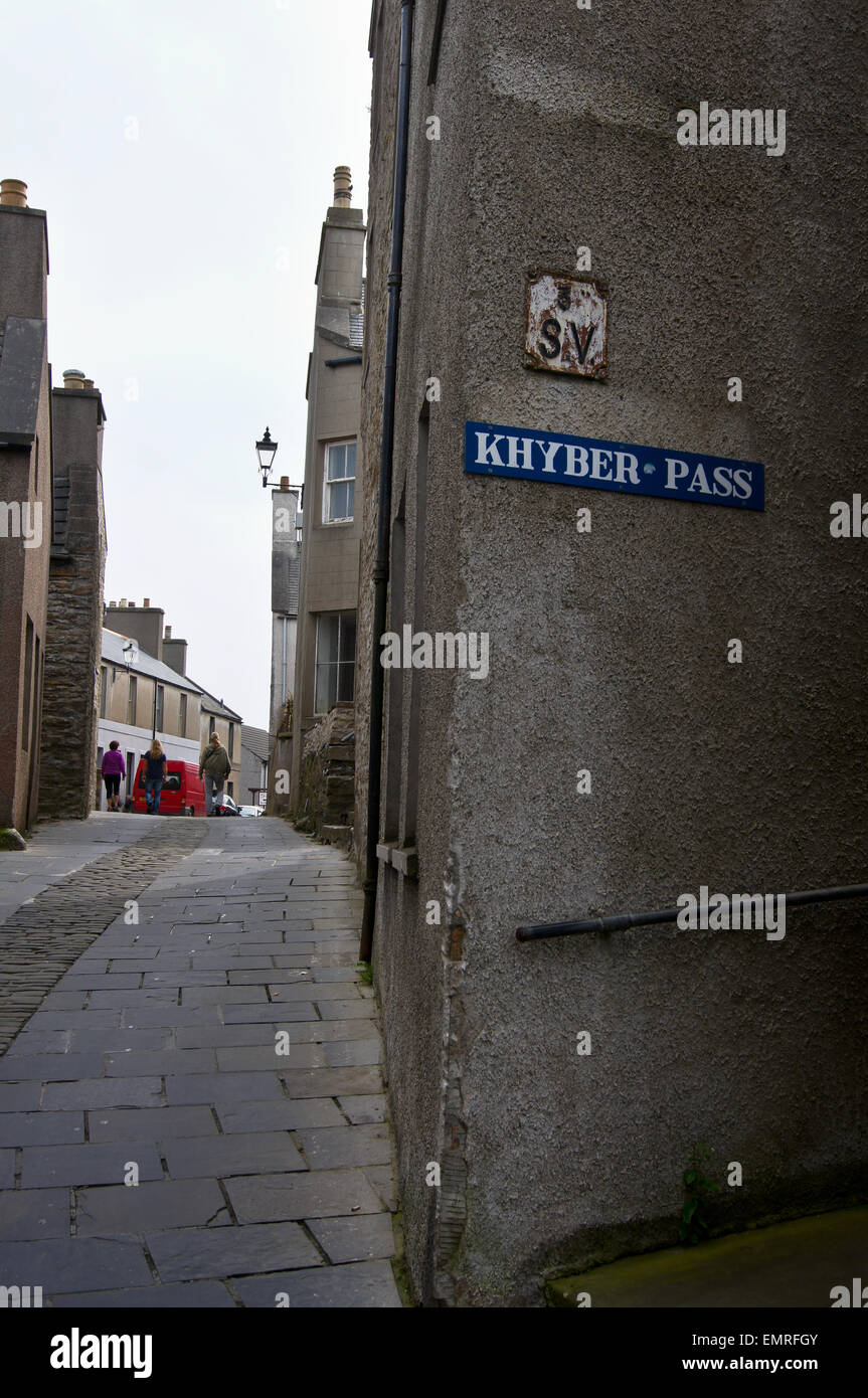 Khyber Pass street sign, Victoria Street, Stromness, Orkney islands, Scotland Stock Photo