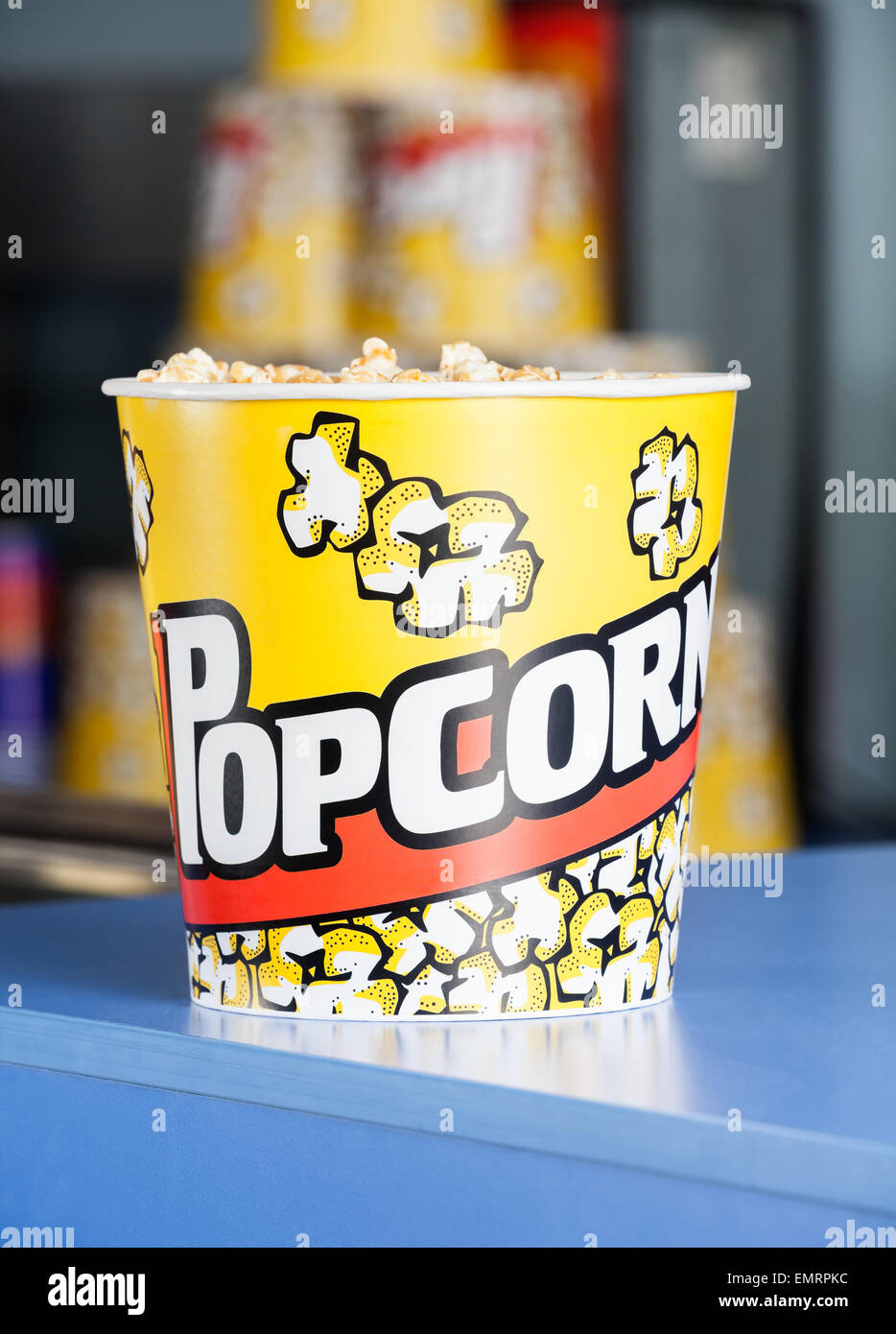 Popcorn On Cinema Concession Counter Stock Photo