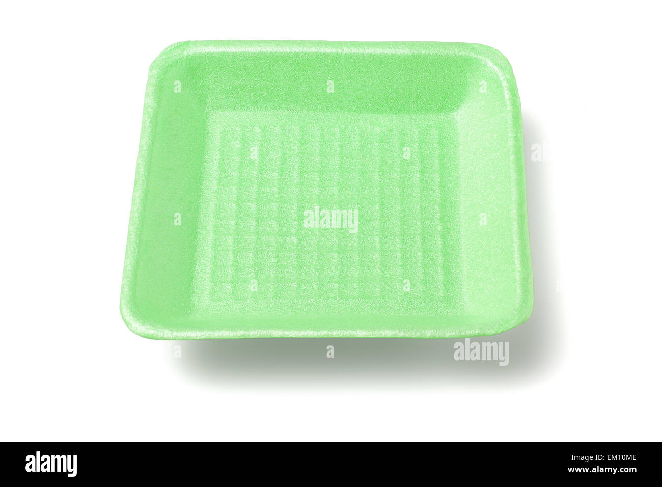 Green Disposable Styrofoam Food Tray on white Background Stock Photo