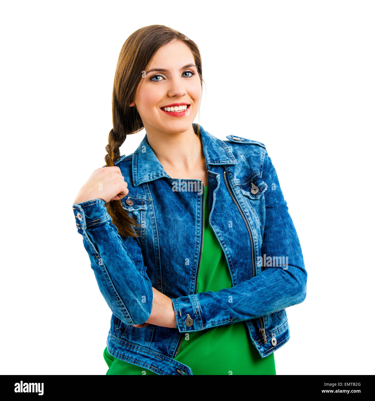 Beautiful woman smiling, isolated over a white background Stock Photo ...