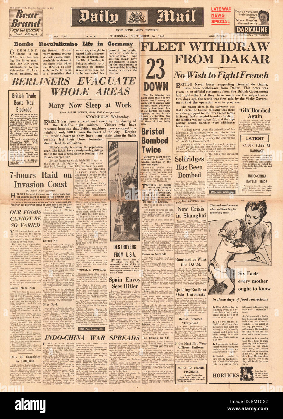 1940 Front Page Daily Mail Dakar Expedition Called Off Berlin Stock Photo Alamy