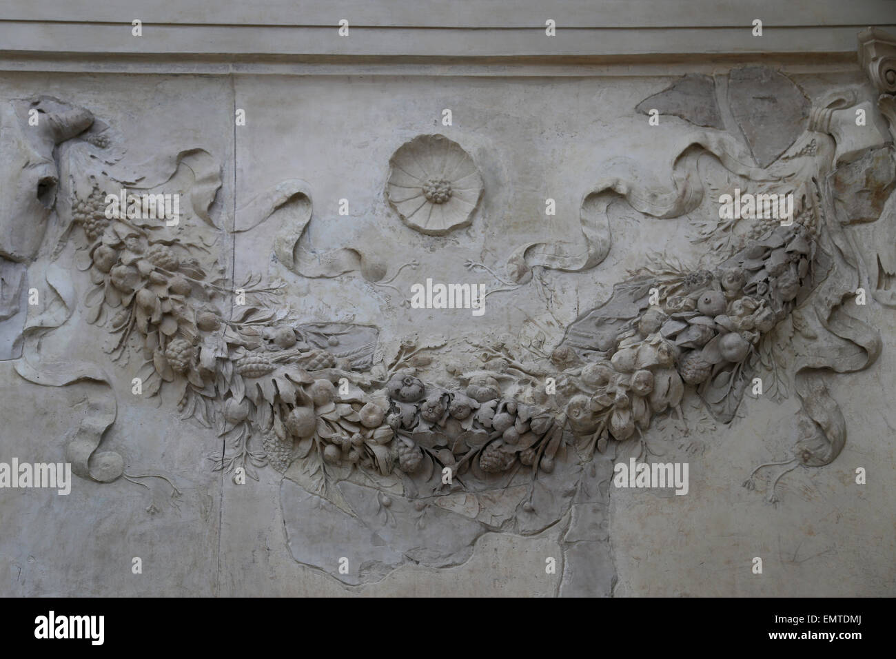 Italy. Rome. Ara Pacis Augustae. Altar dedicated to Pax, the Roman goddess of Peace. 13-9 BC. Garland and brucania. Stock Photo