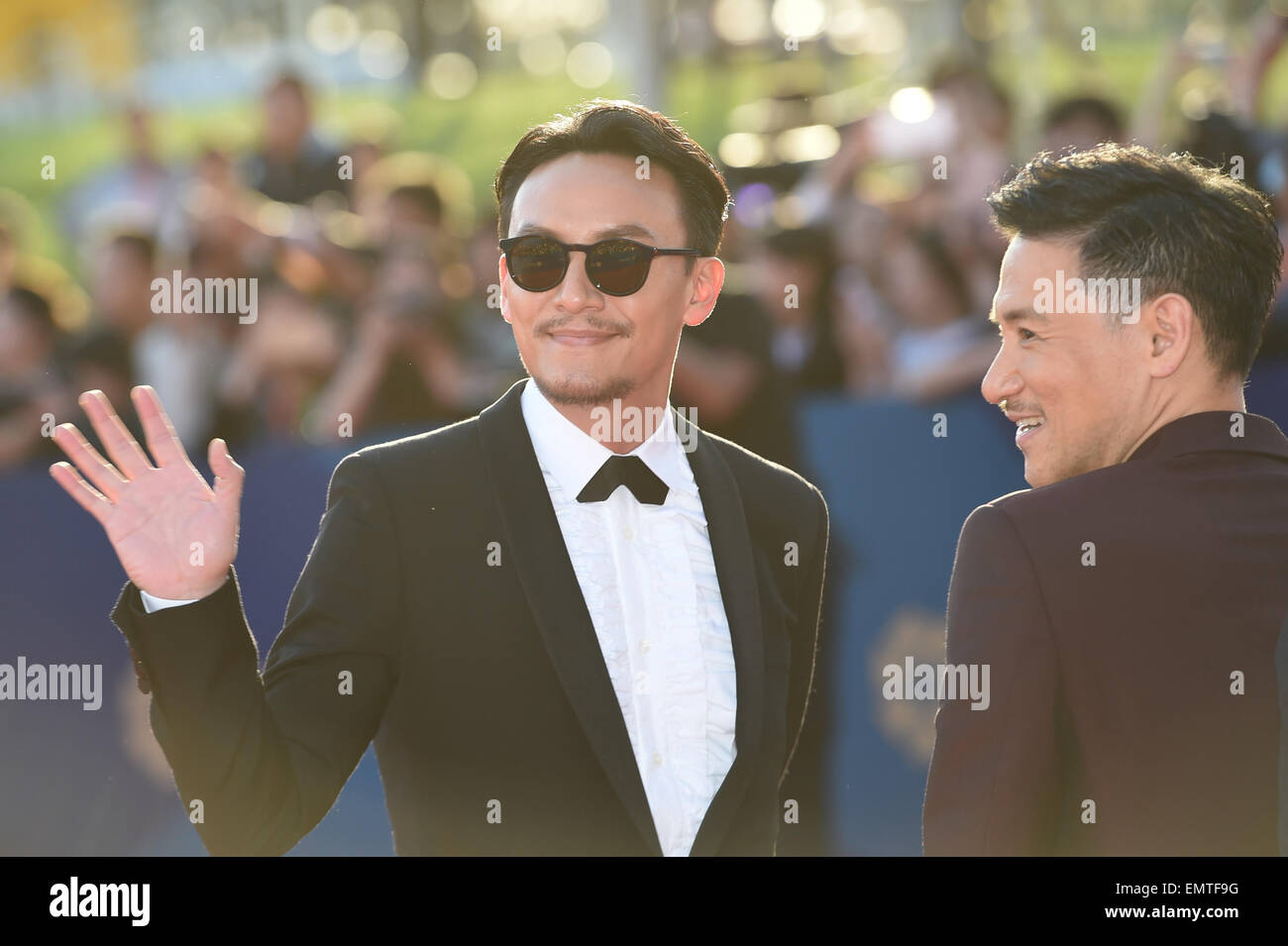 Beijing, China. 23rd Apr, 2015. Actor Chang Chen (L) and Jacky Cheung attend the closing ceremony of the fifth Beijing International Film Festival (BJIFF) in Beijing, capital of China, April 23, 2015. The BJIFF closed here on Thursday. © Shen Hong/Xinhua/Alamy Live News Stock Photo