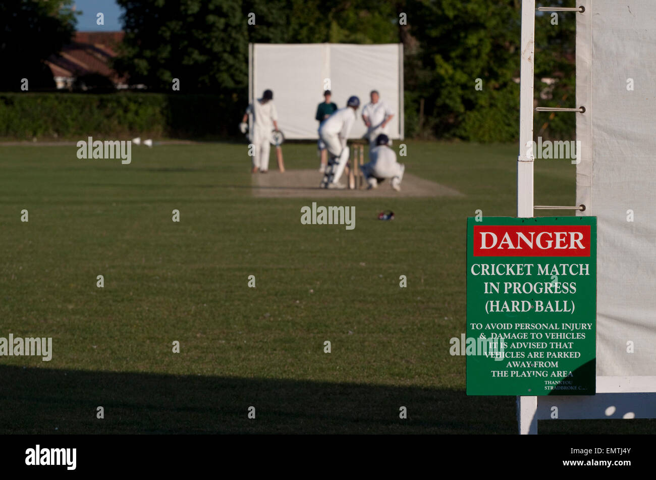 Danger sign at a village cricket match Stock Photo Alamy