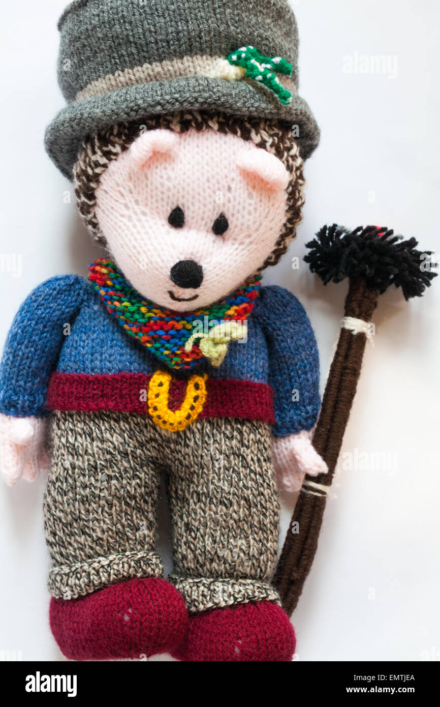 Knitted doll teddy bear - lucky chimney sweep for a wedding set on white background Stock Photo