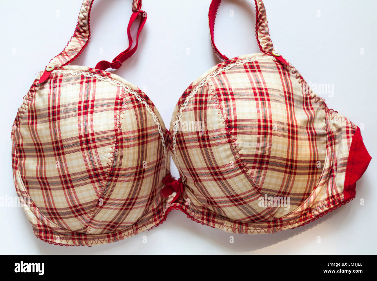 Marks & Spencer Limited Collection large red and cream checked bra set on  white background Stock Photo - Alamy
