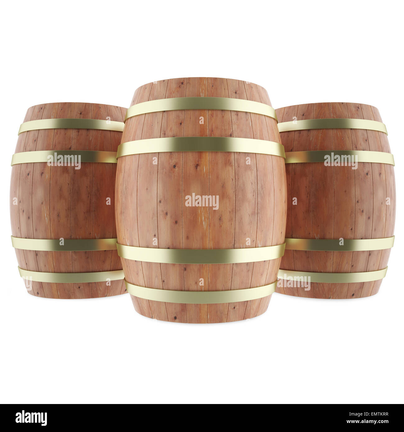 Wine, whiskey, rum, beer, barrels isolated on white background. 3d