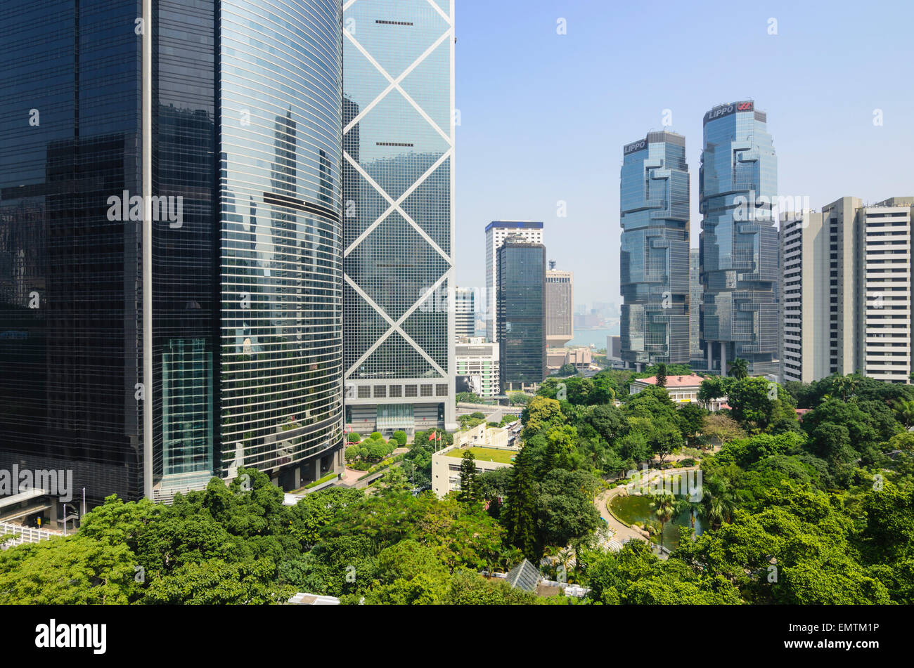 Lippo Centre, Bank of China Tower and Citibank Plaza buildings, Central and Admiralty, Hong Kong Island, Hong Kong, China Stock Photo