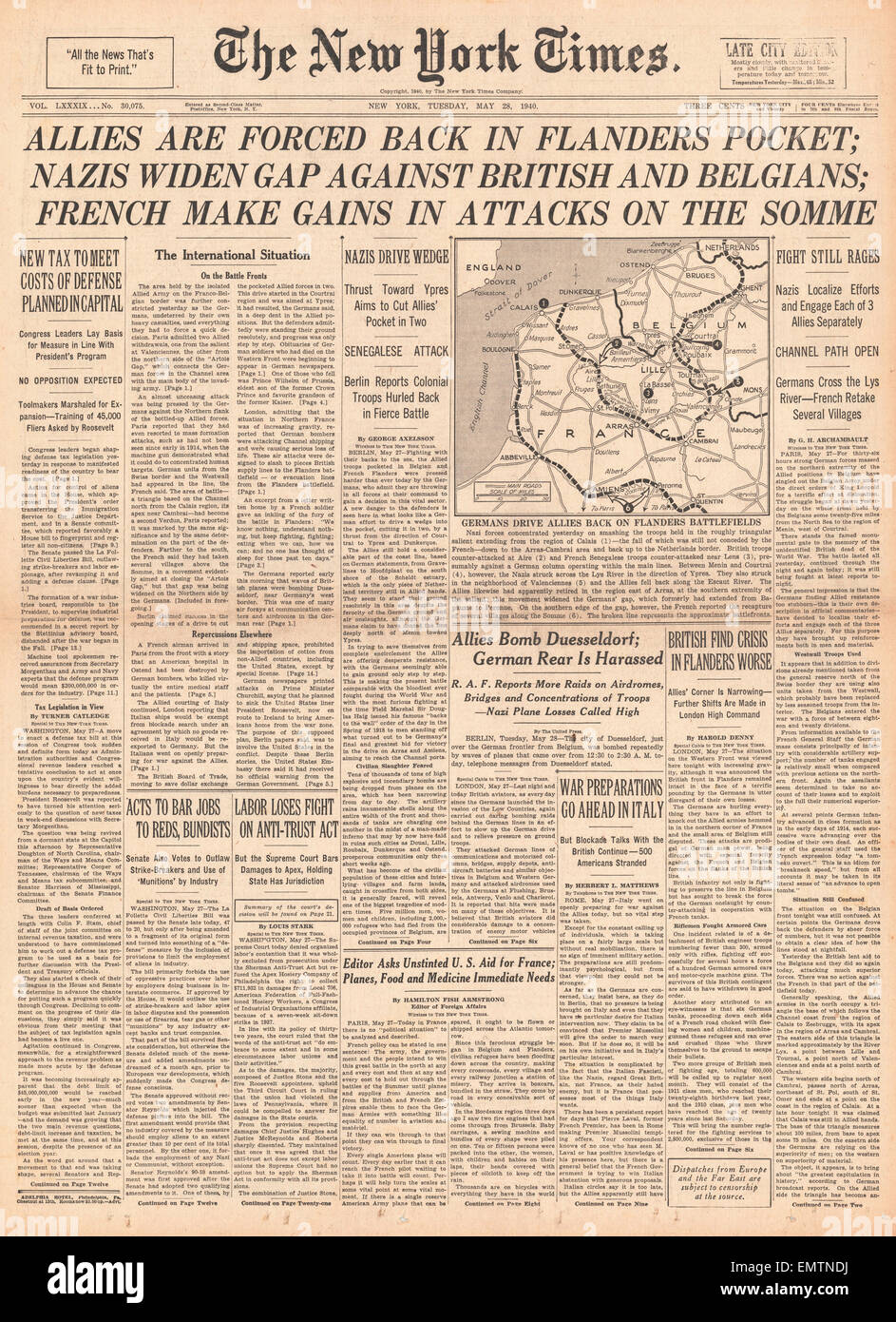 1940 front page New York Times Battle of Flanders Stock Photo