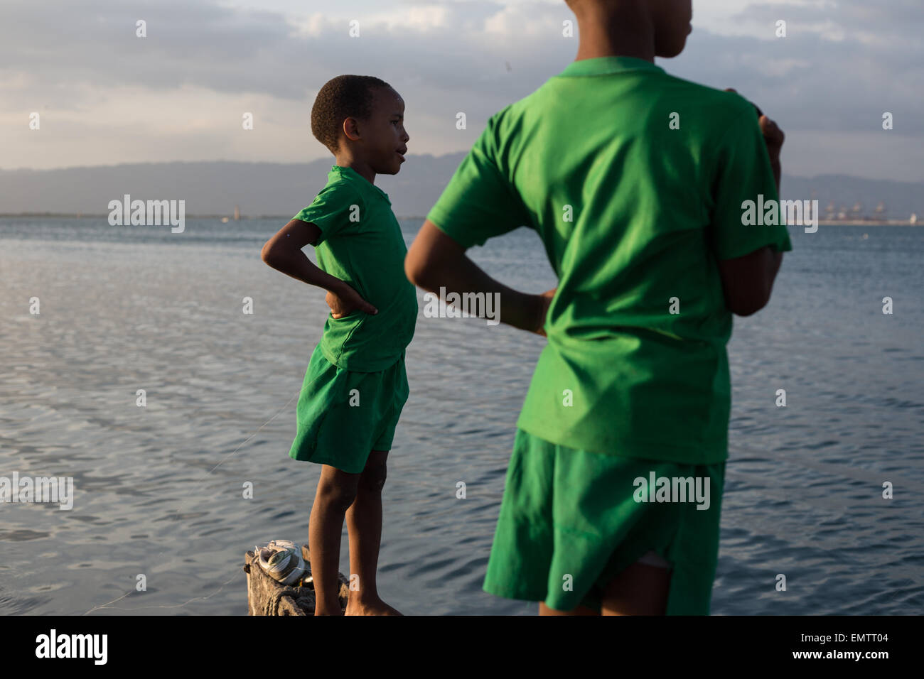 fishing at dusk in Port Royal, in Kingston Harbour, Jamaica, in the West Indies, Caribbean. Stock Photo